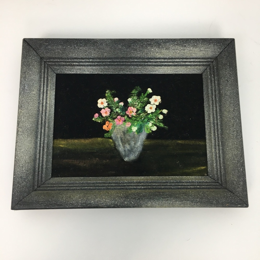 VTG Floral Acrylic Velvet Paintings Set of 2 Black Frame Original Cottagecore - Picture 16 of 16